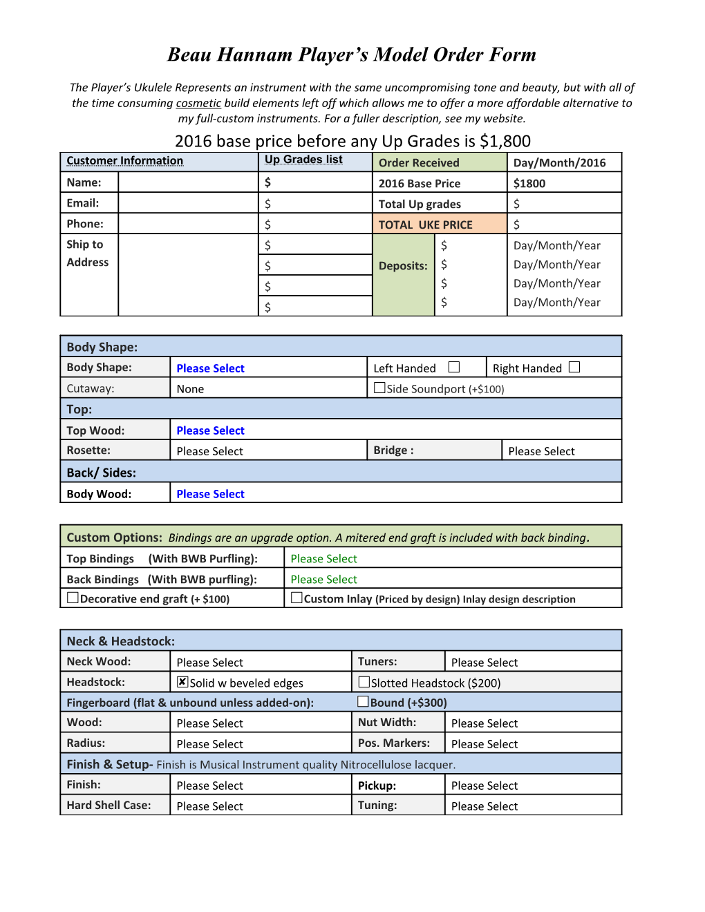 BH Players Uke Order Form