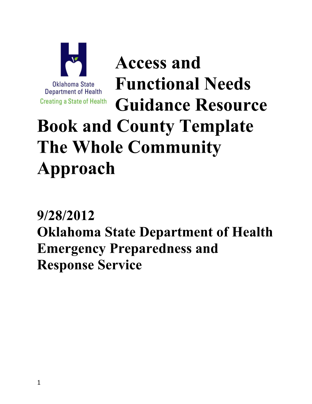 Access and Functional Needs Guidance Resource Book and County Template