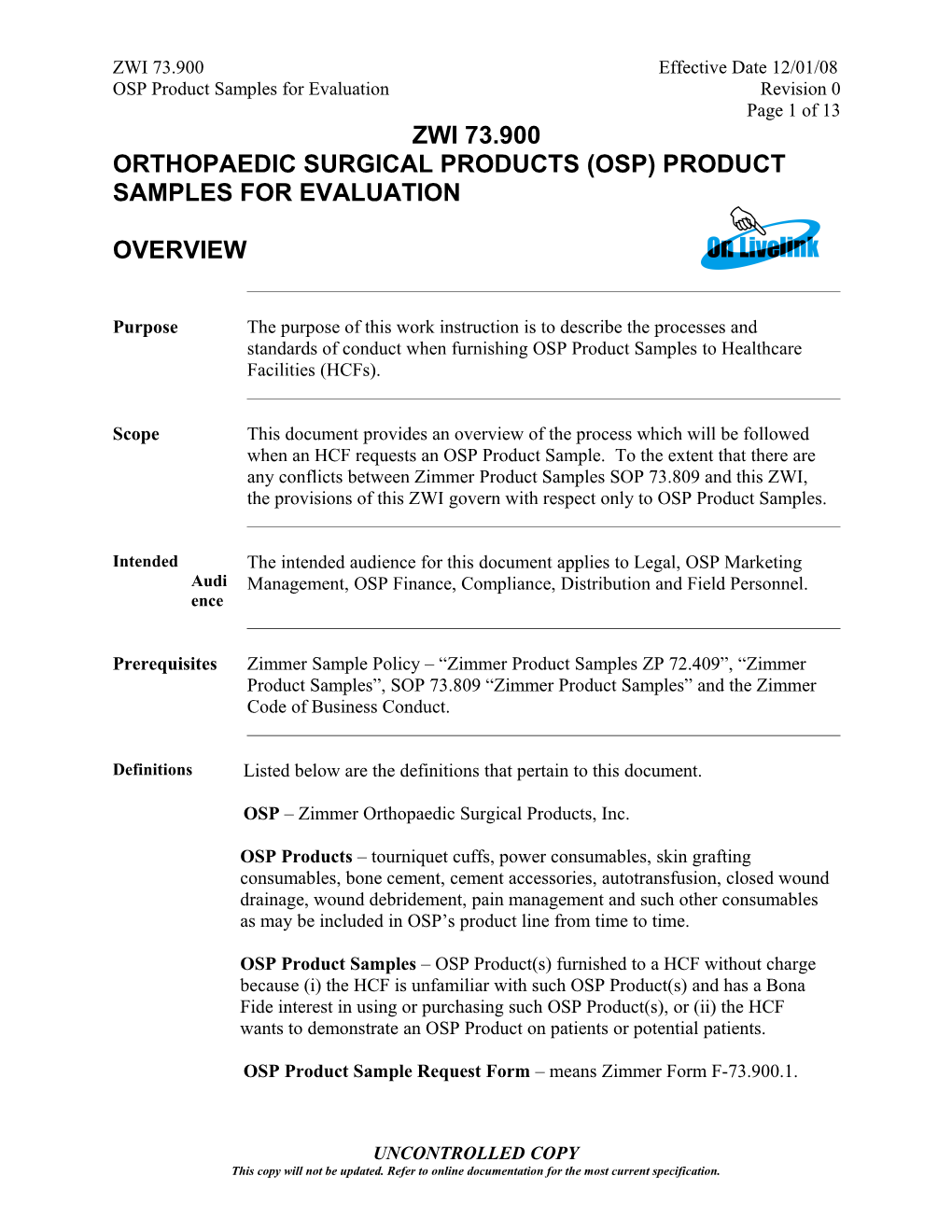 OSP Product Samples for Evaluationrevision 0