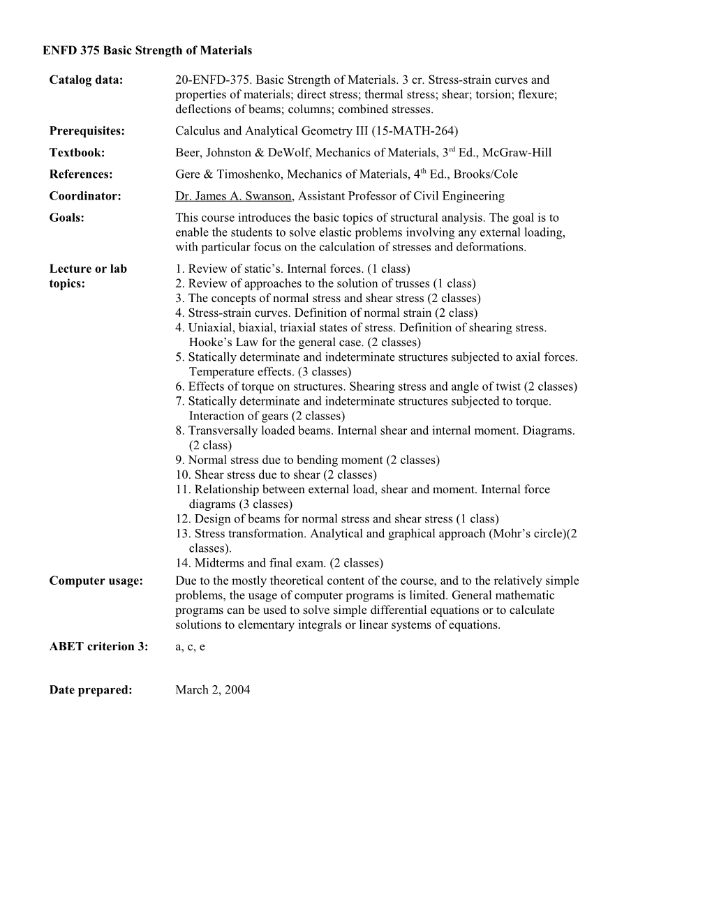 ENFD-375 - Basic Strength of Materials