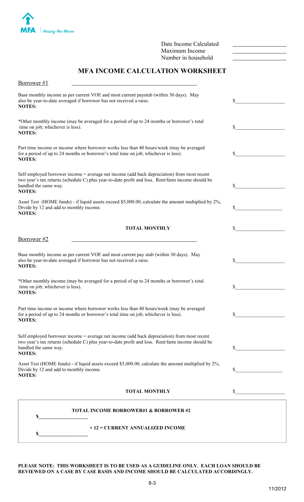 Mfa Income Calculation Worksheet