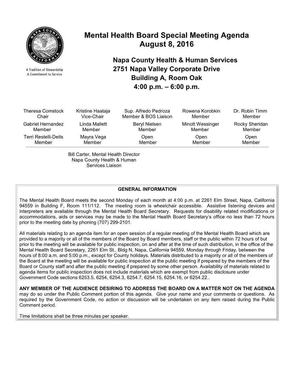 Mental Health Board of Napa Countyaugust 8, 2016