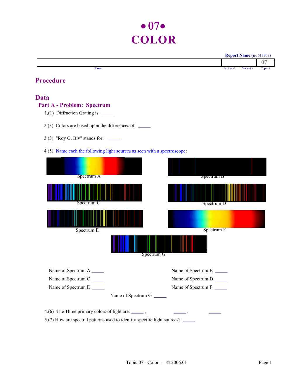 Color Data Sheet