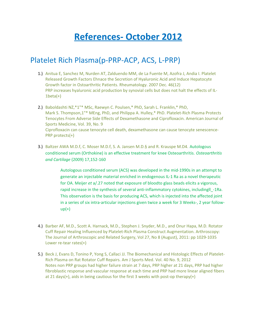 Platelet Rich Plasma(P-PRP-ACP, ACS, L-PRP)