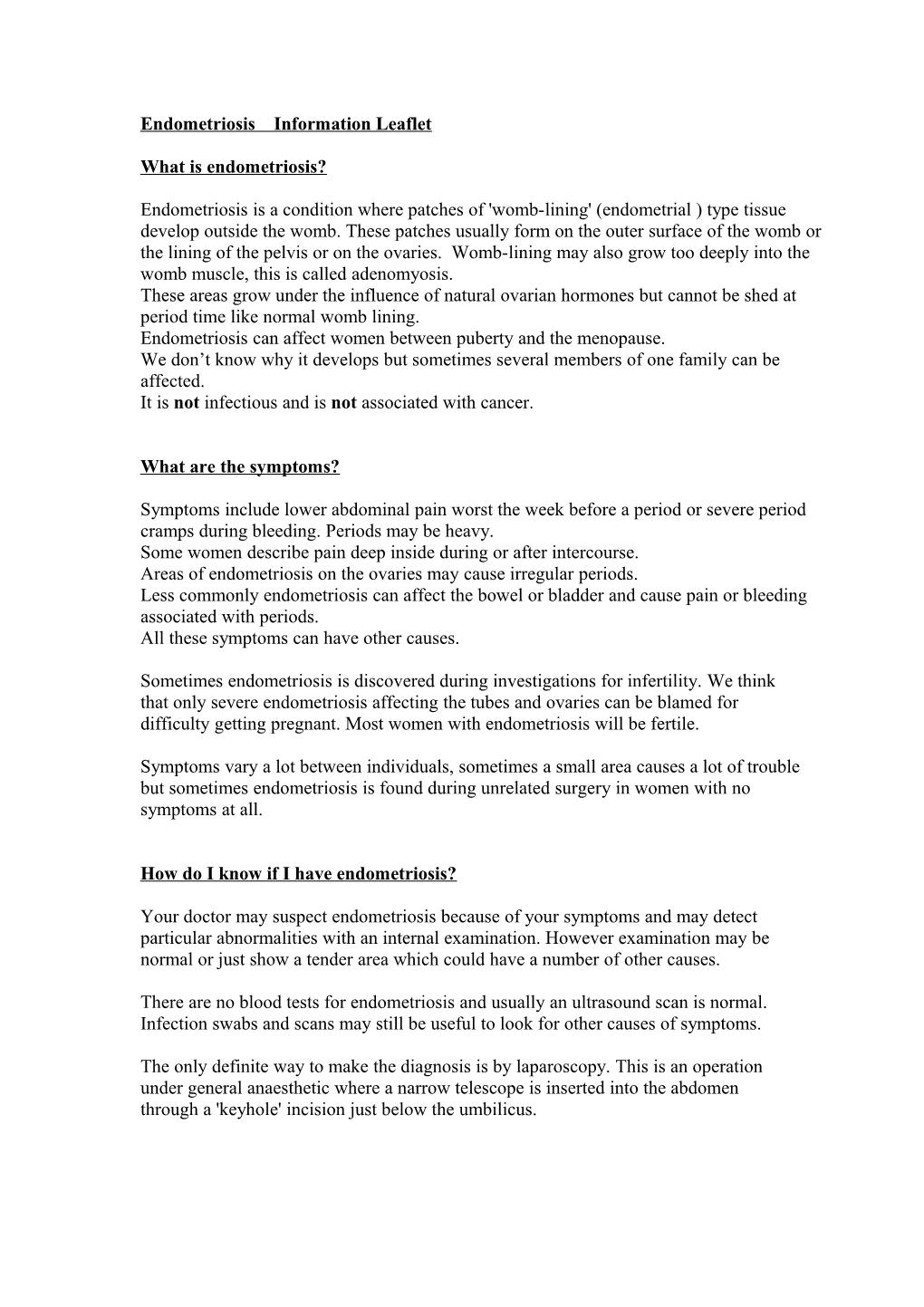 Endometriosis Information Leaflet