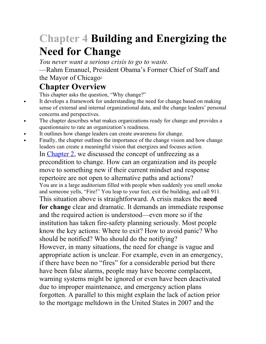 Chapter 4 Building and Energizing the Need for Change