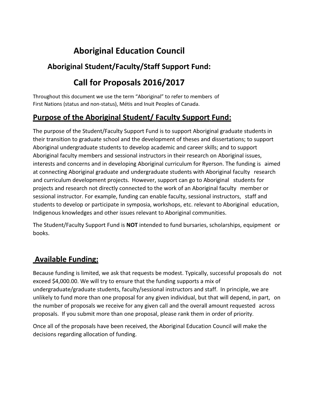 Aboriginalstudent/Faculty/Staffsupportfund