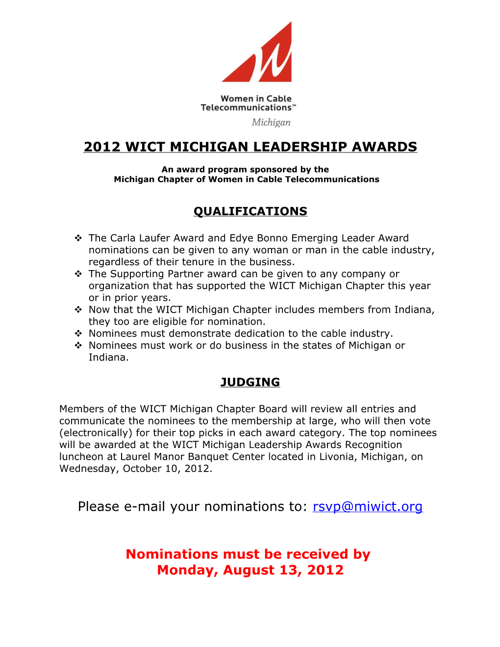 2012 Wict Michigan Leadership Awards