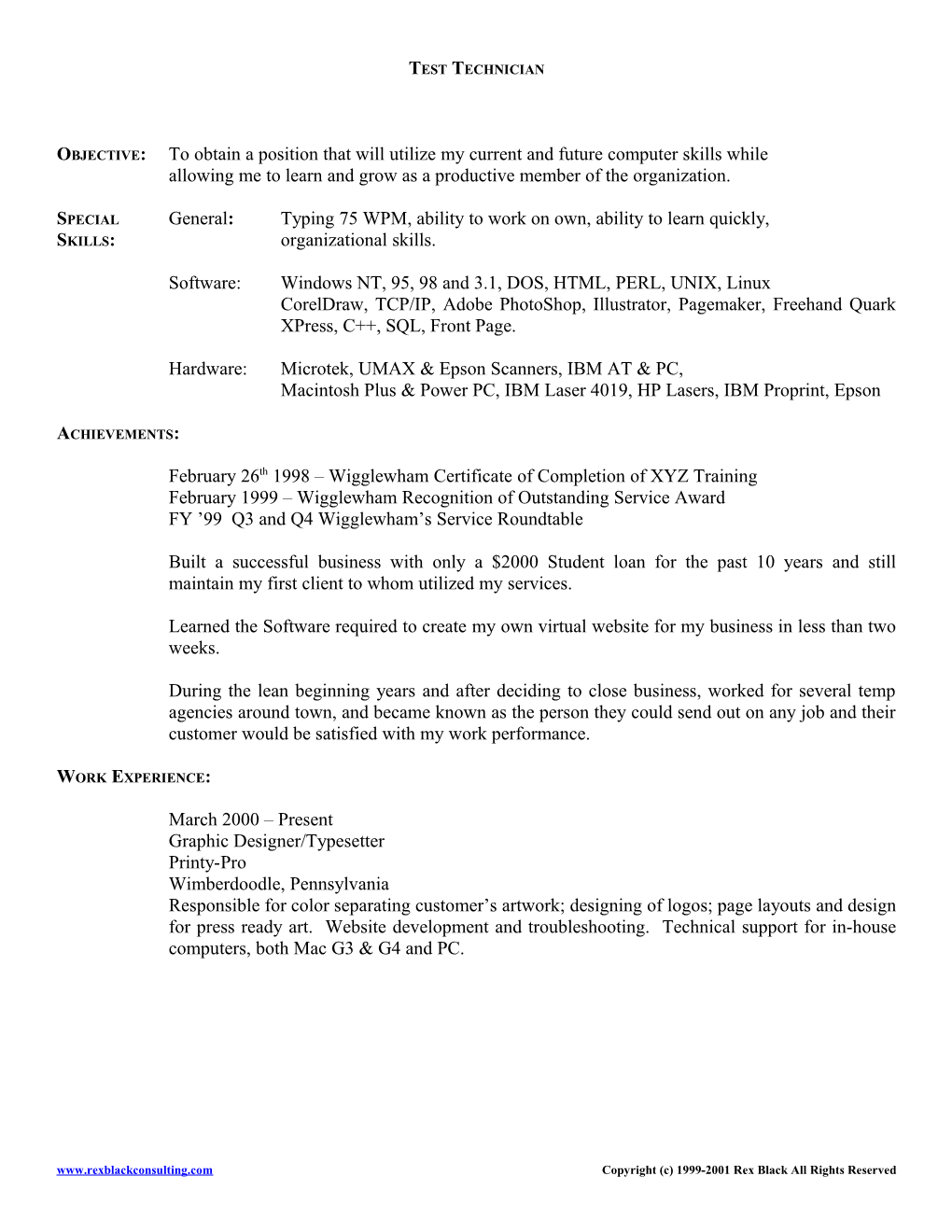 Test Technician Resume