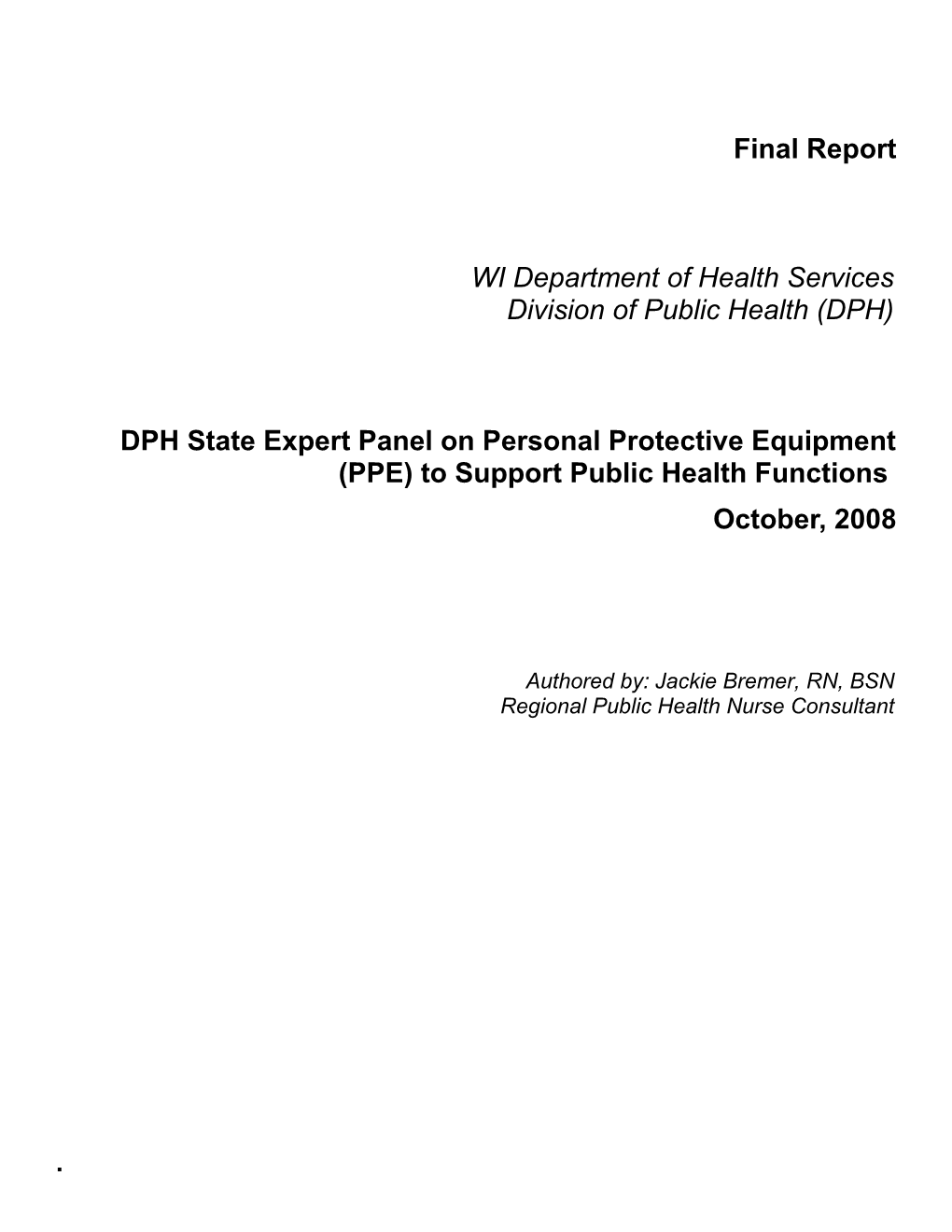 DHS/DPH State Expert Panel on PPE