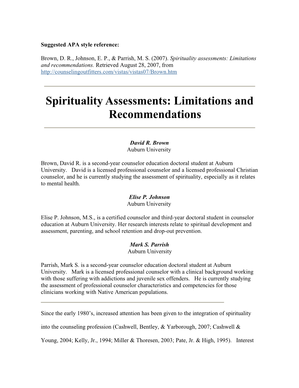 Spirituality Assessments: Limitations and Recommendations