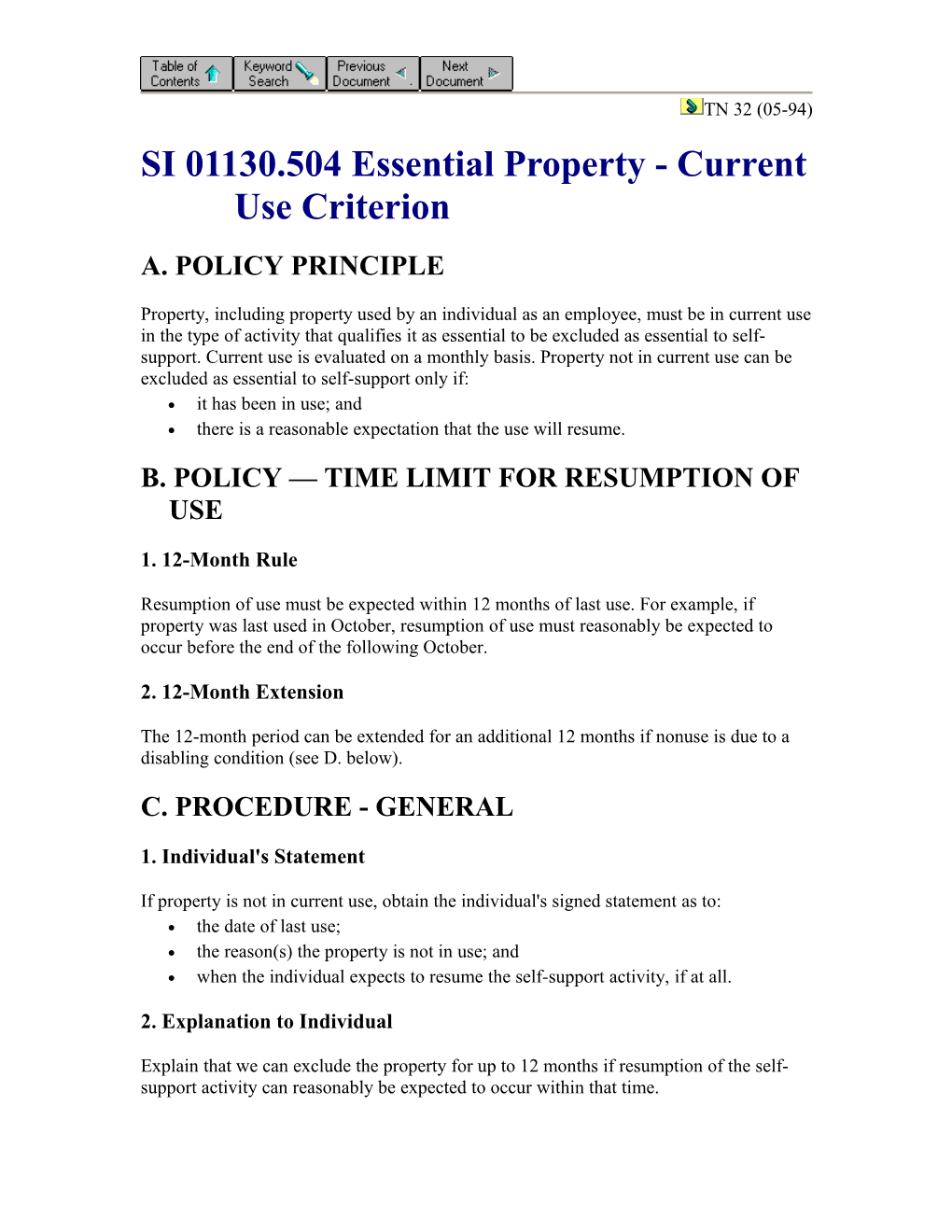 SI 01130.504 Essential Property - Current Use Criterion