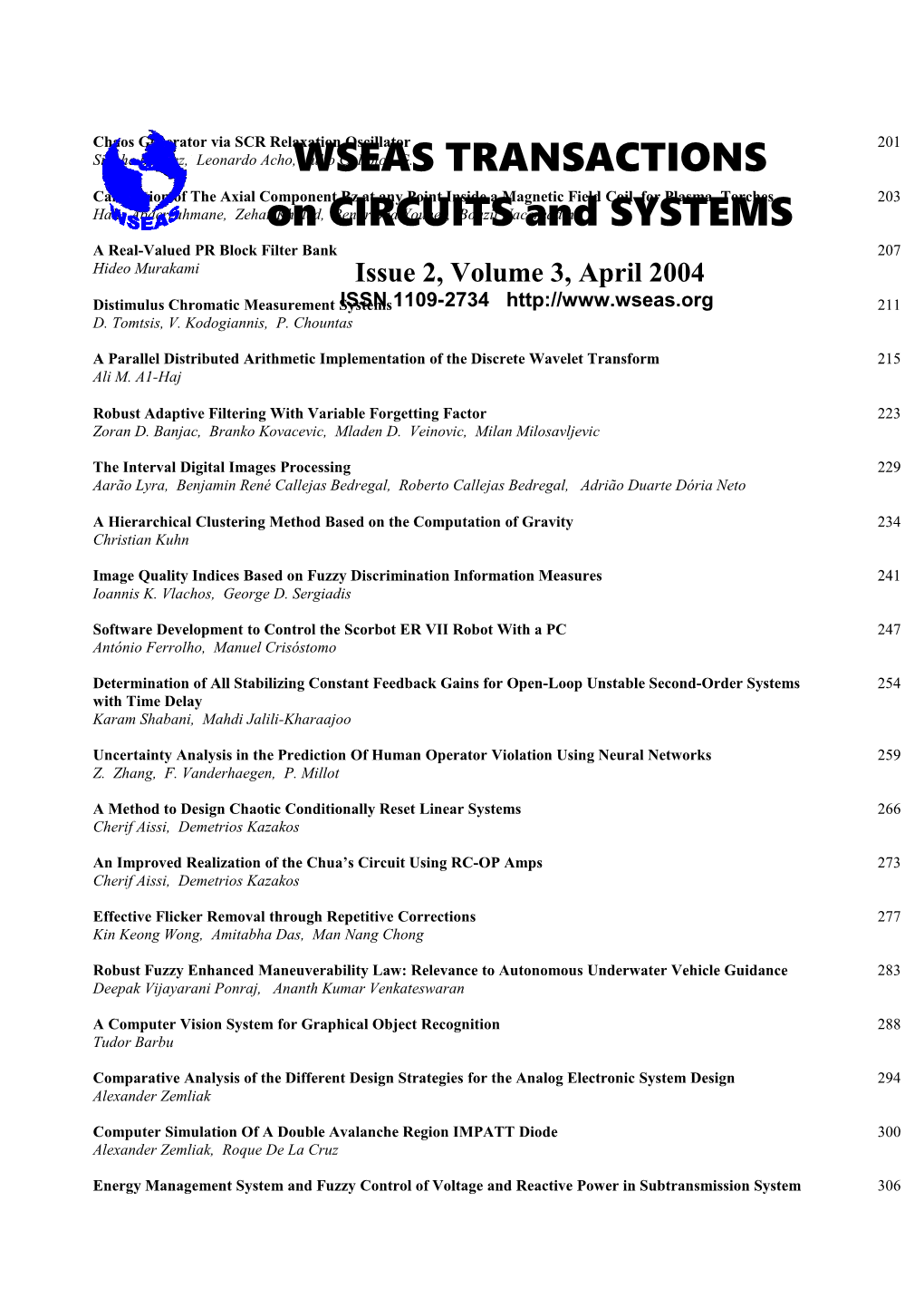 WSEAS Trans. on CIRCUITS and SYSTEMS, April 2004