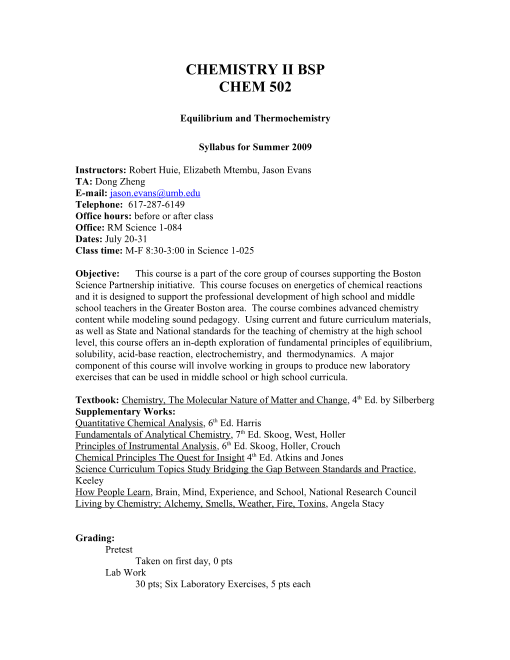 Equilibrium and Thermochemistry