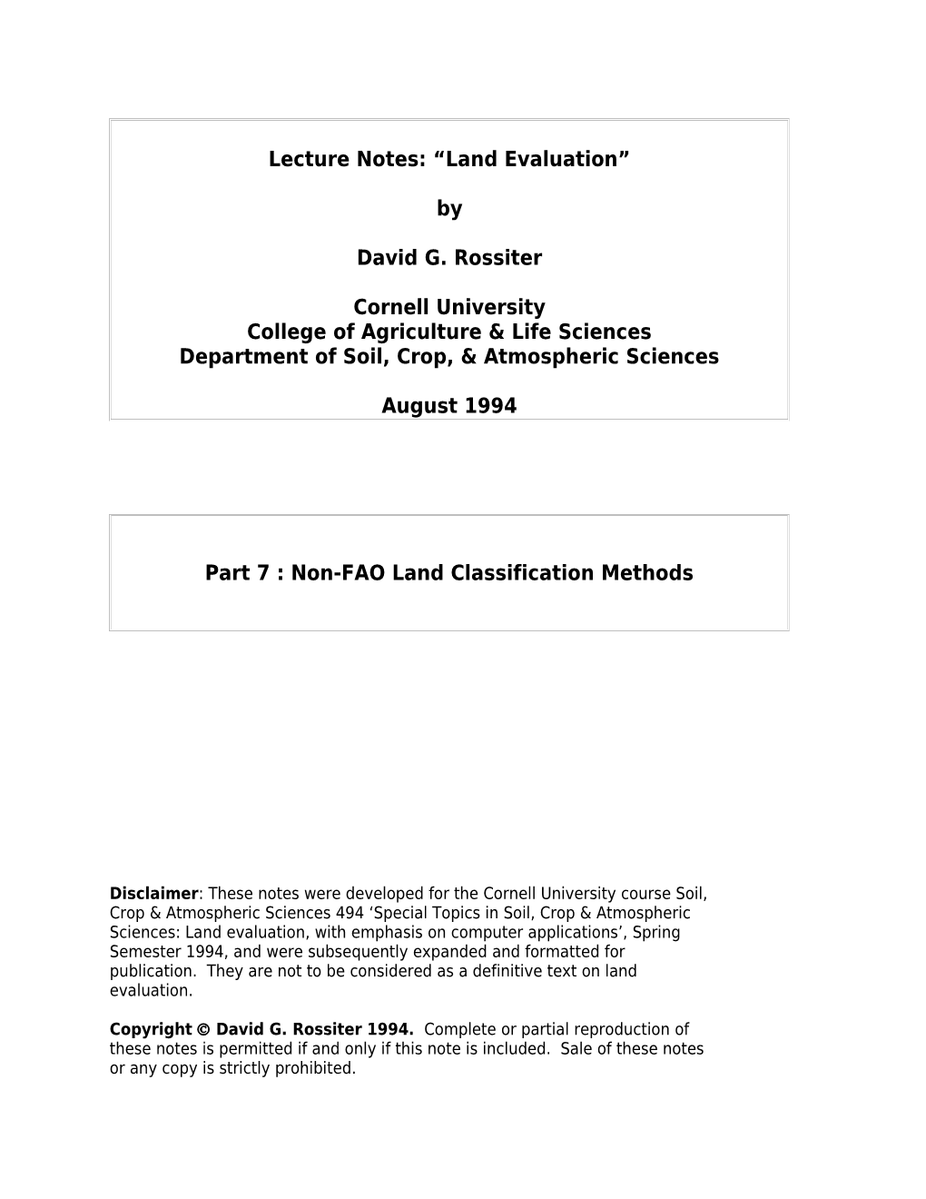 Part 7: Non-FAO Land Classification Methods