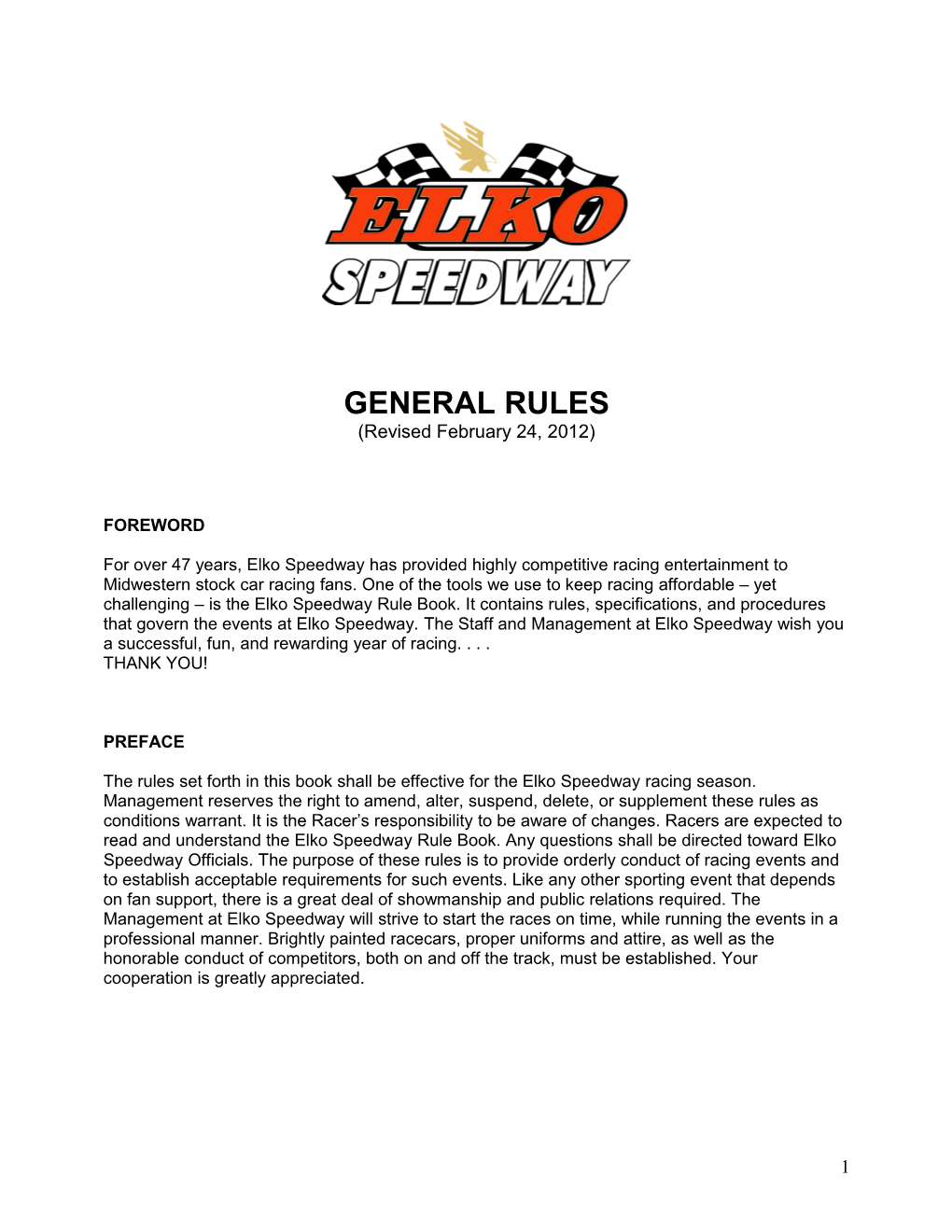 Elko Speedway General Rules