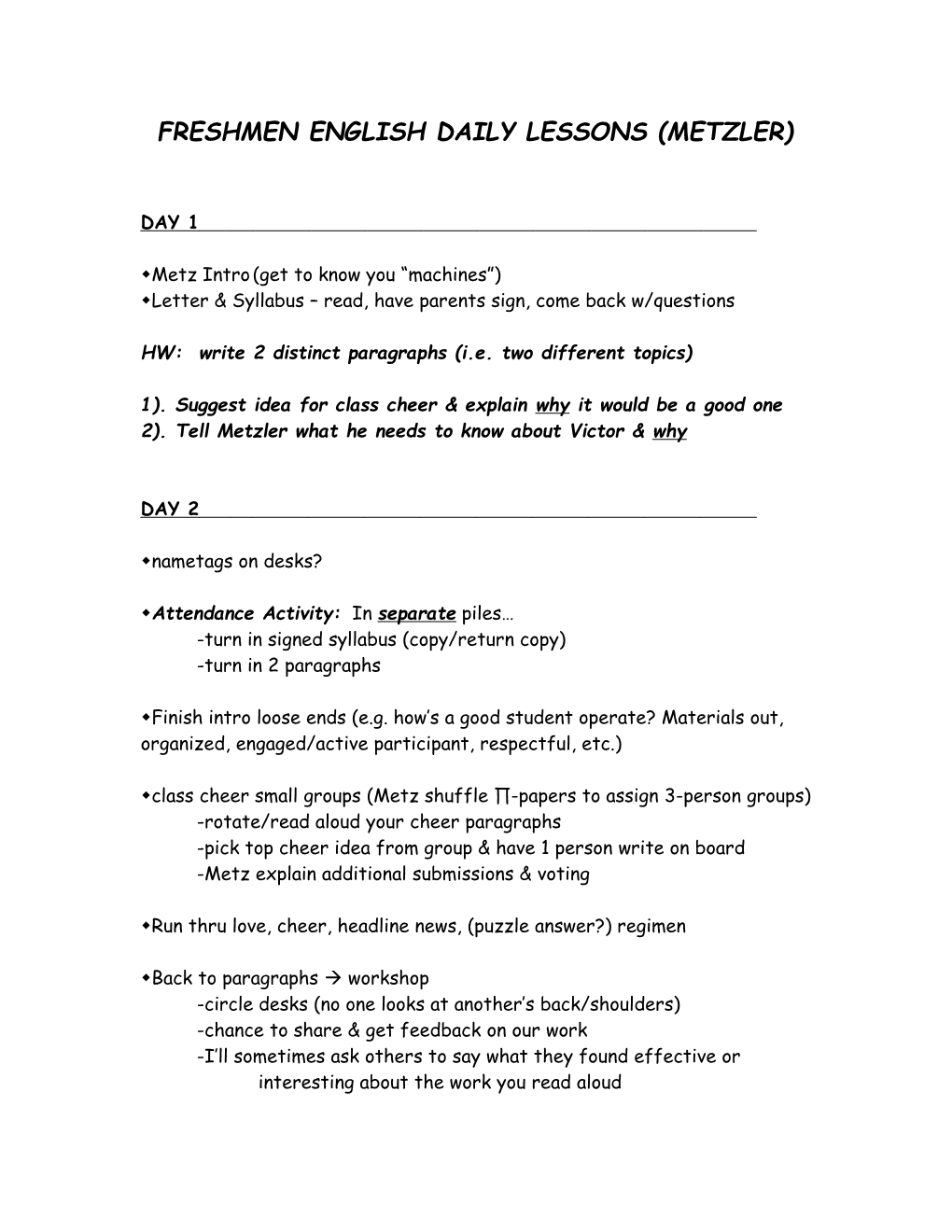 Freshmen English Daily Lessons (Metzler)