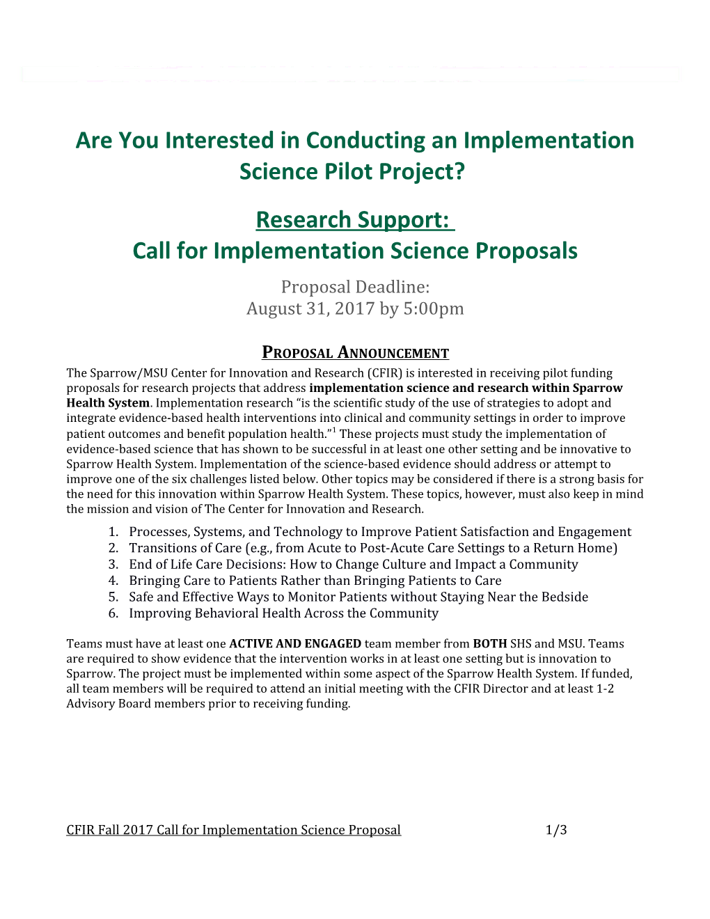 Are You Interested in Conducting an Implementation Science Pilot Project?