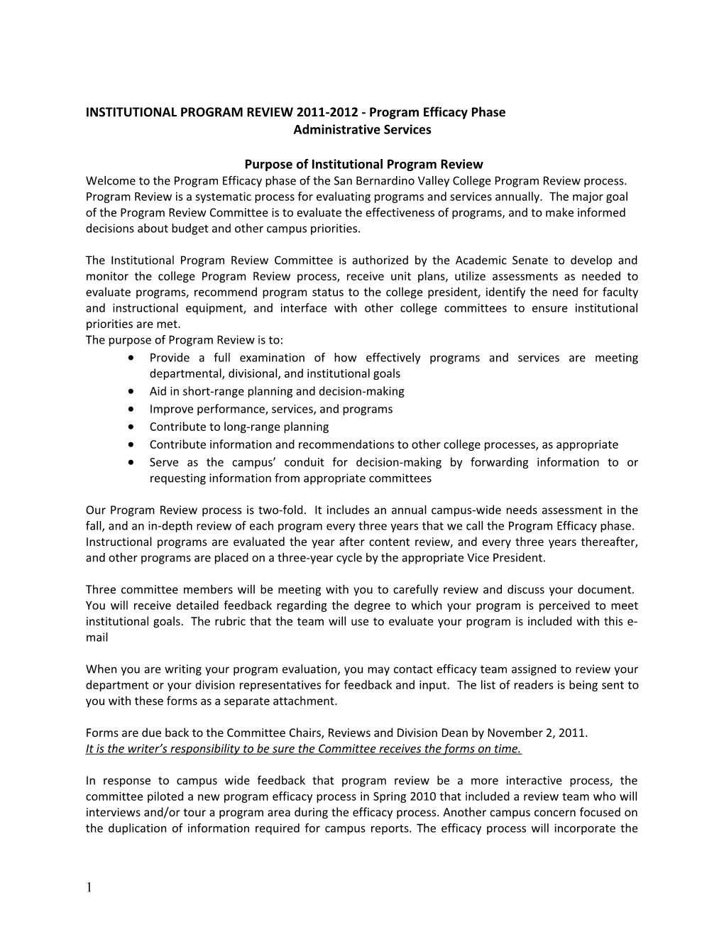 INSTITUTIONAL PROGRAM REVIEW 2011-2012 - Program Efficacy Phase