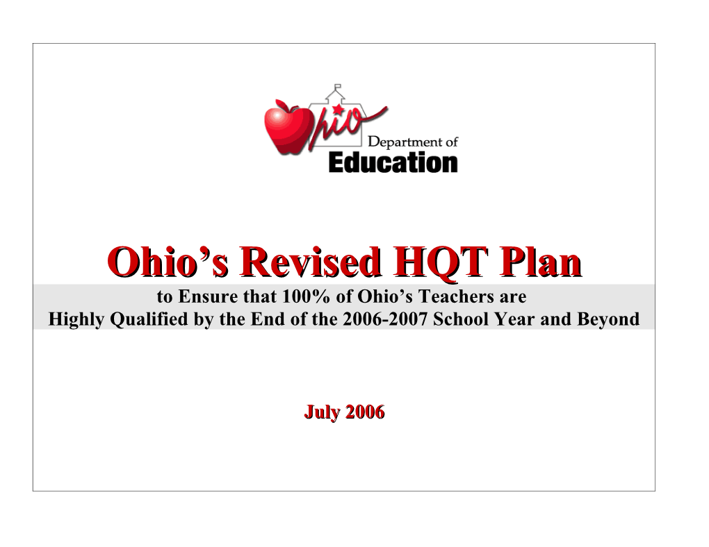 Ohio - Revised Highly Qualified Teachers State Plan (MS WORD)