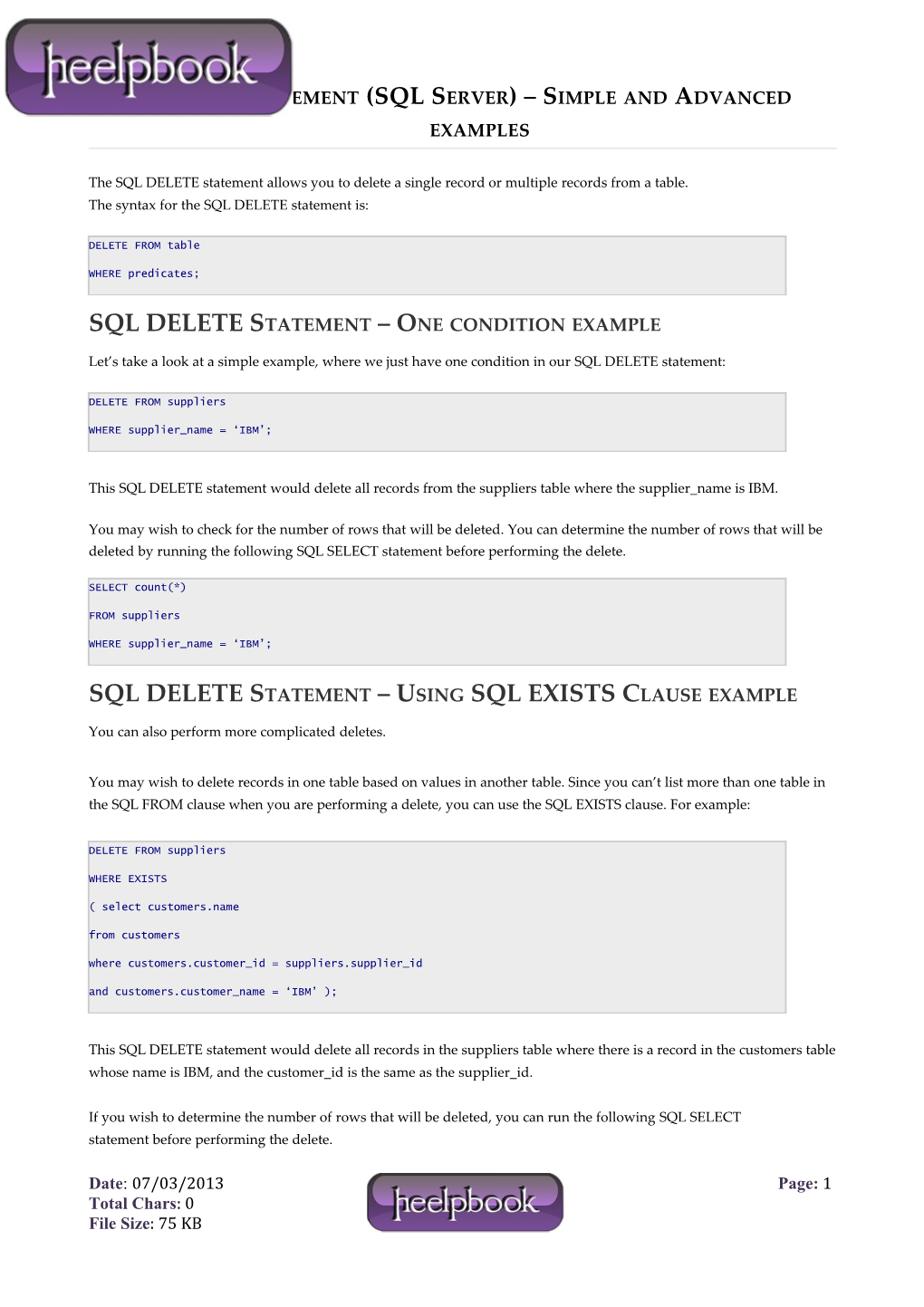 DELETE Statement (SQL Server) Simple and Advanced Examples