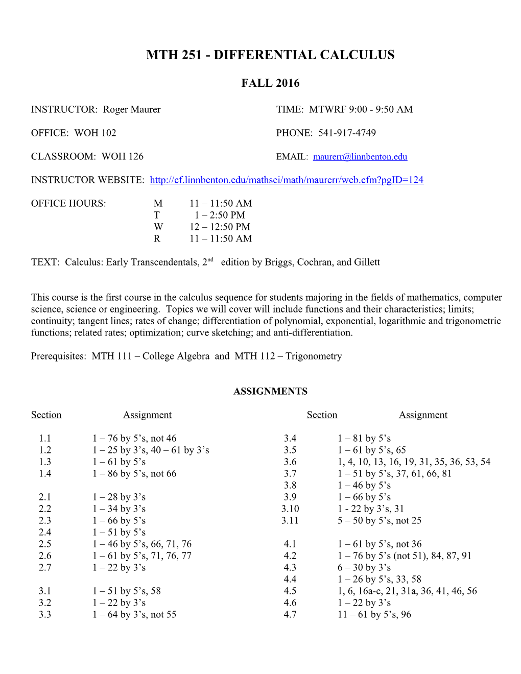 Mth 251 - Differential Calculus