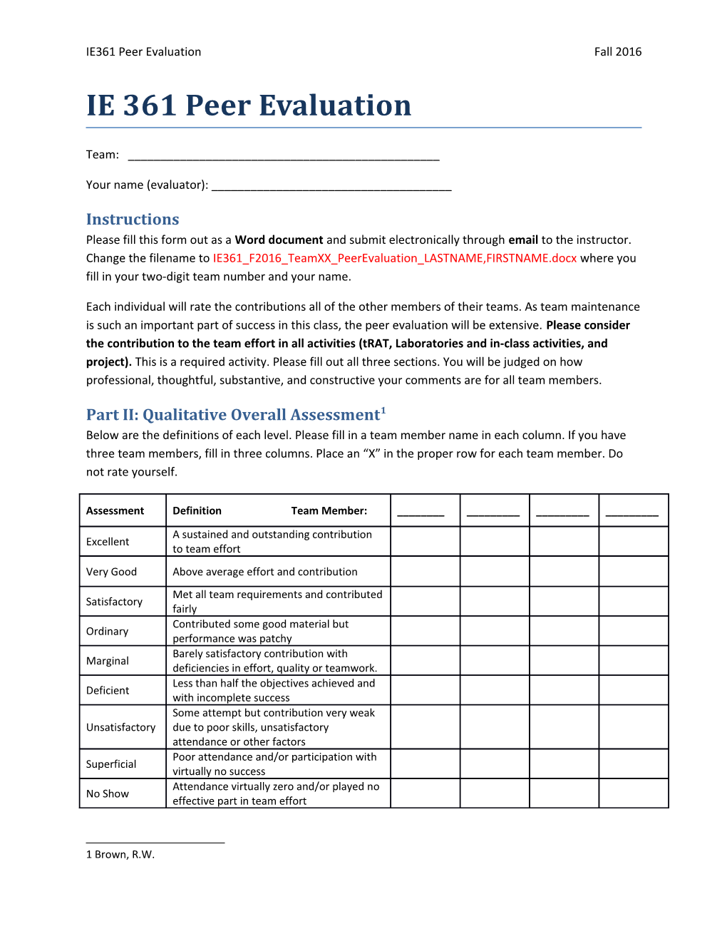IE 361 Peer Evaluation