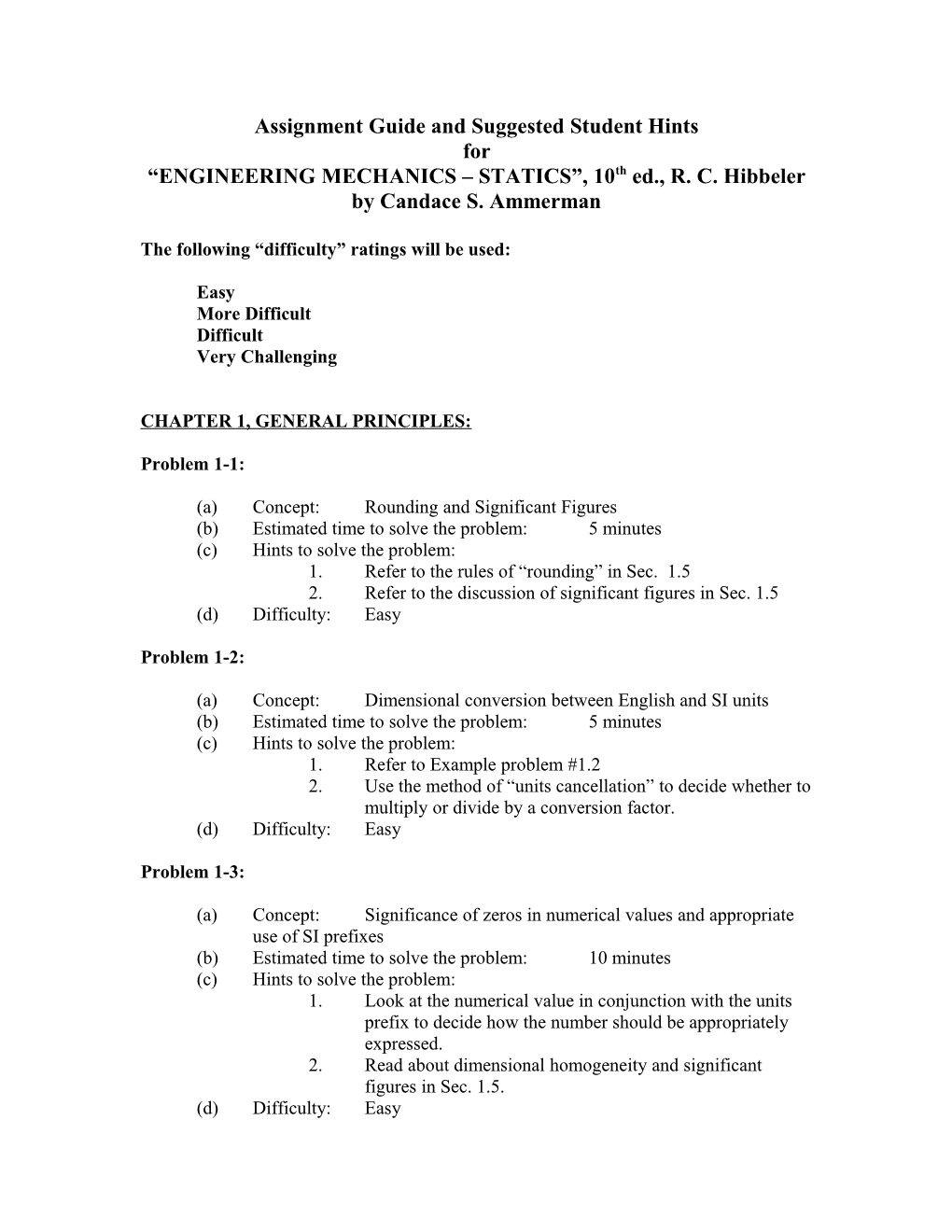 Review of Homework Problems For