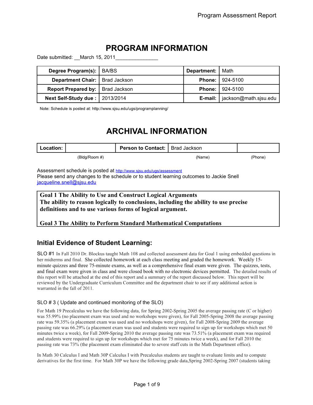 Fall 2007 Semester Program Assessment Report - ALTERNATE