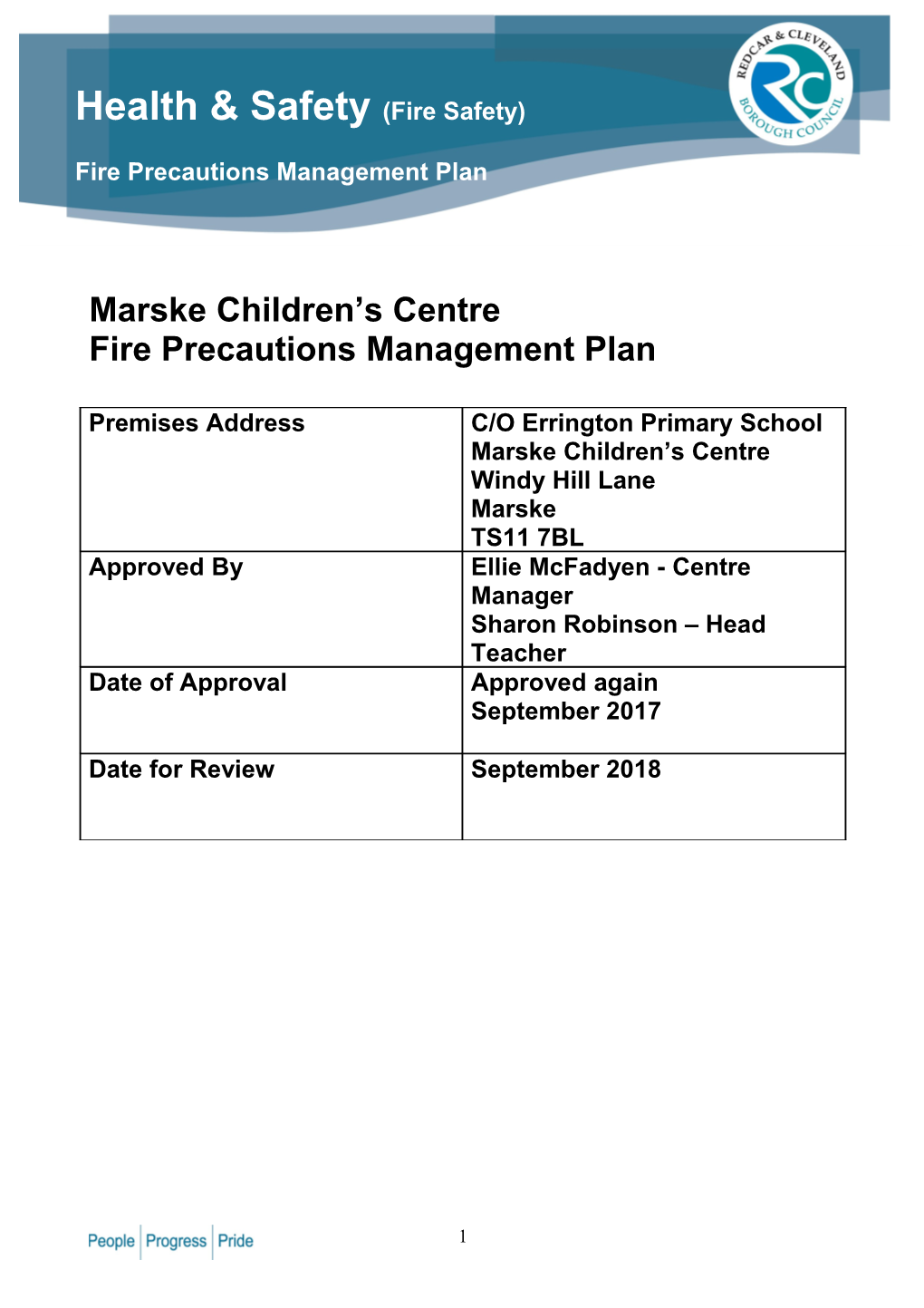 Fire Precautions Management Plan