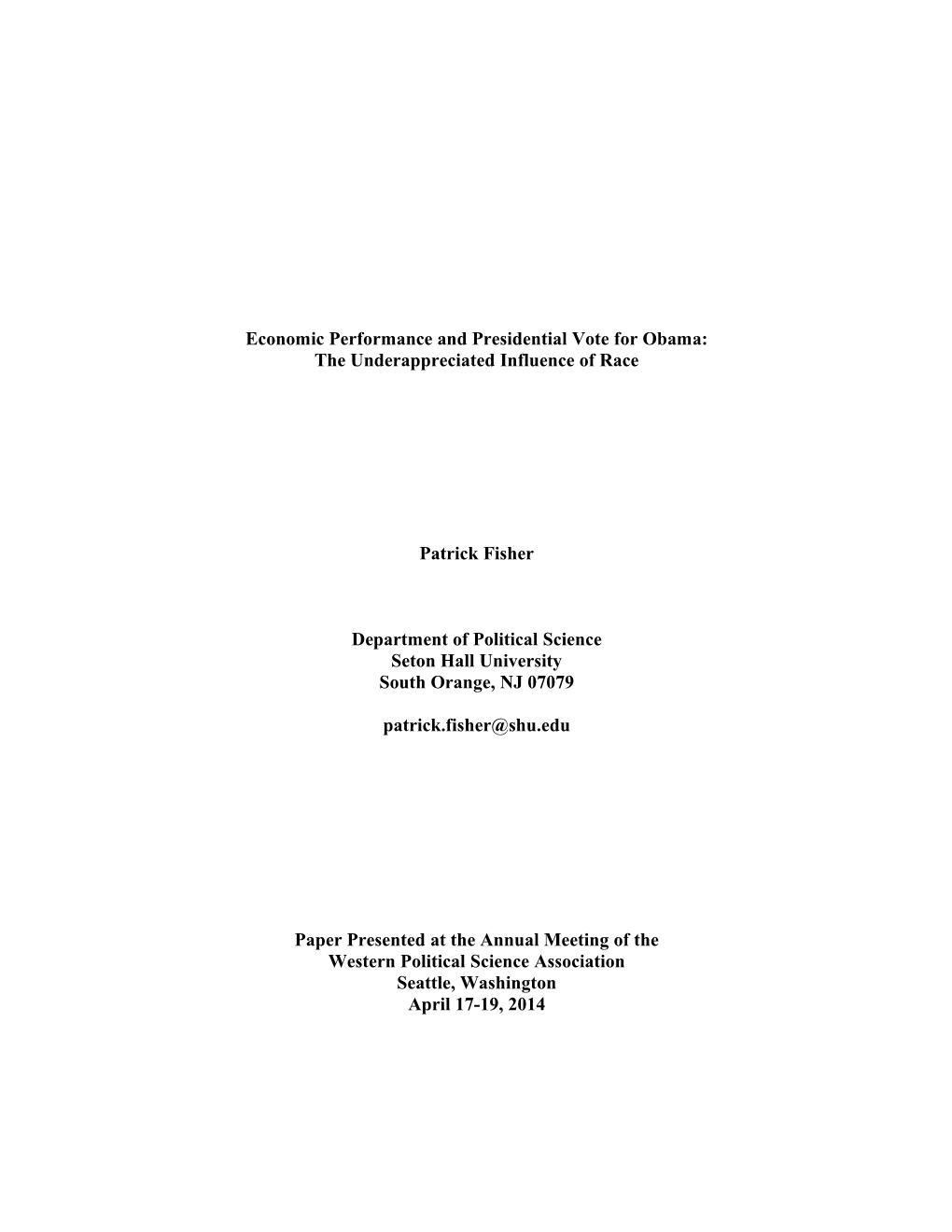 Economic Performance and Presidential Vote for Obama