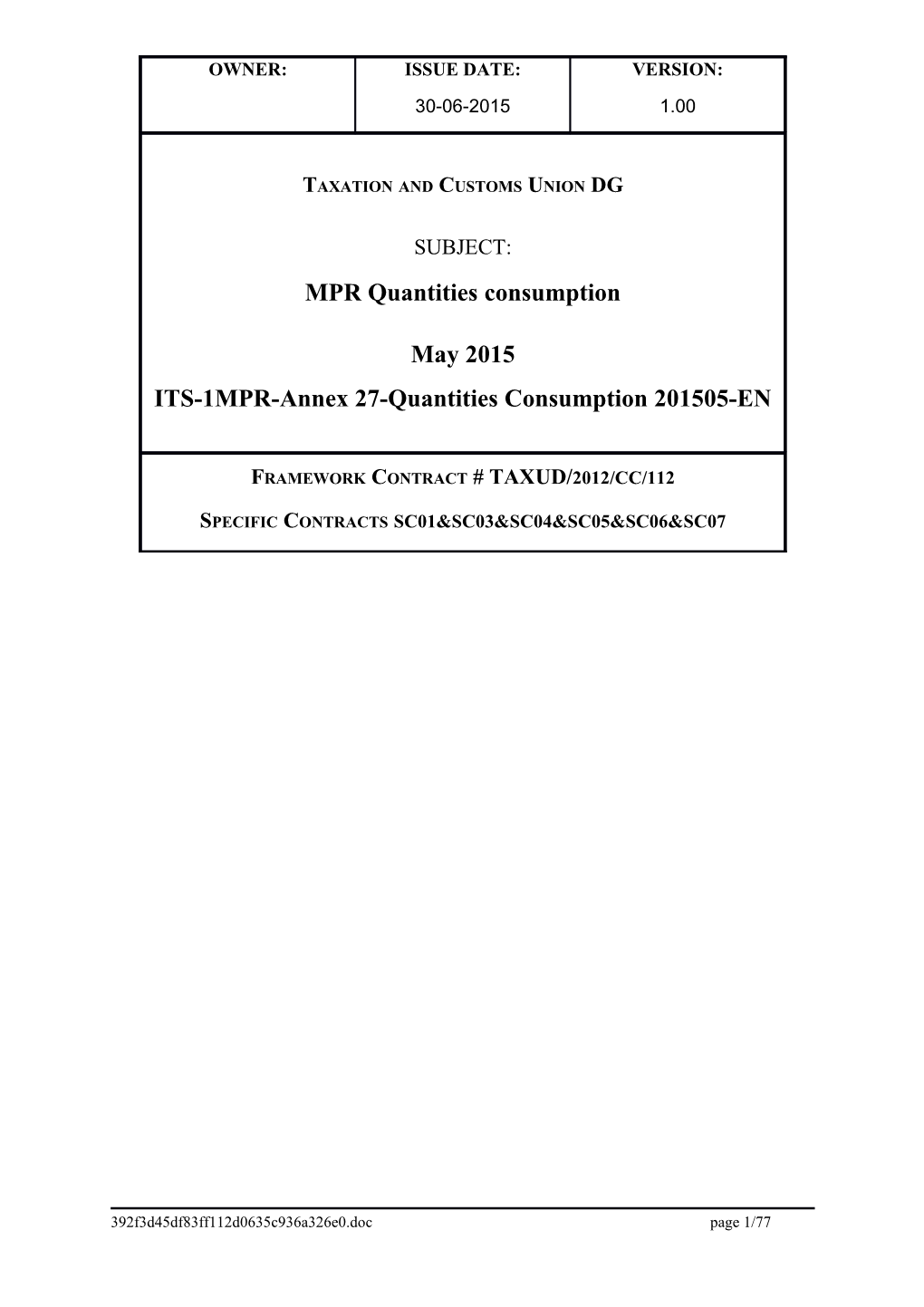 MPR Quantities Consumption
