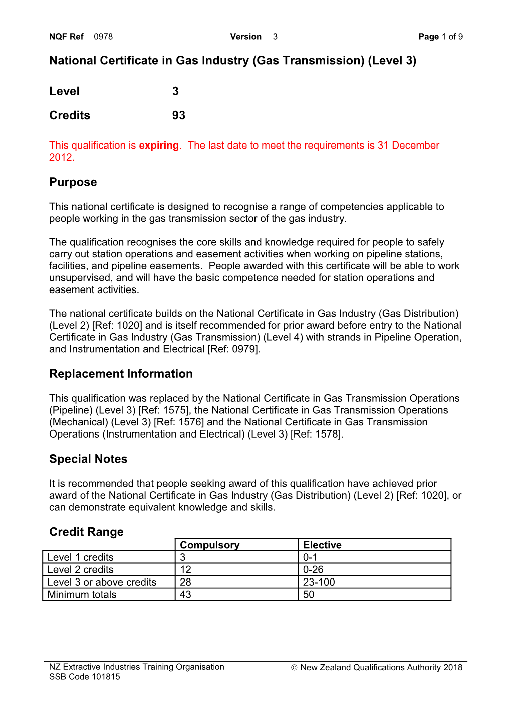 0978 National Certificate in Gas Industry (Gas Transmission) (Level 3)