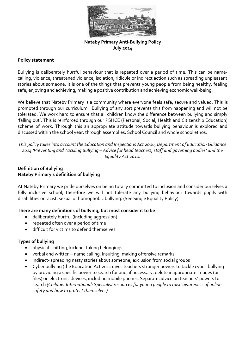 Nateby Primary Anti-Bullying Policy