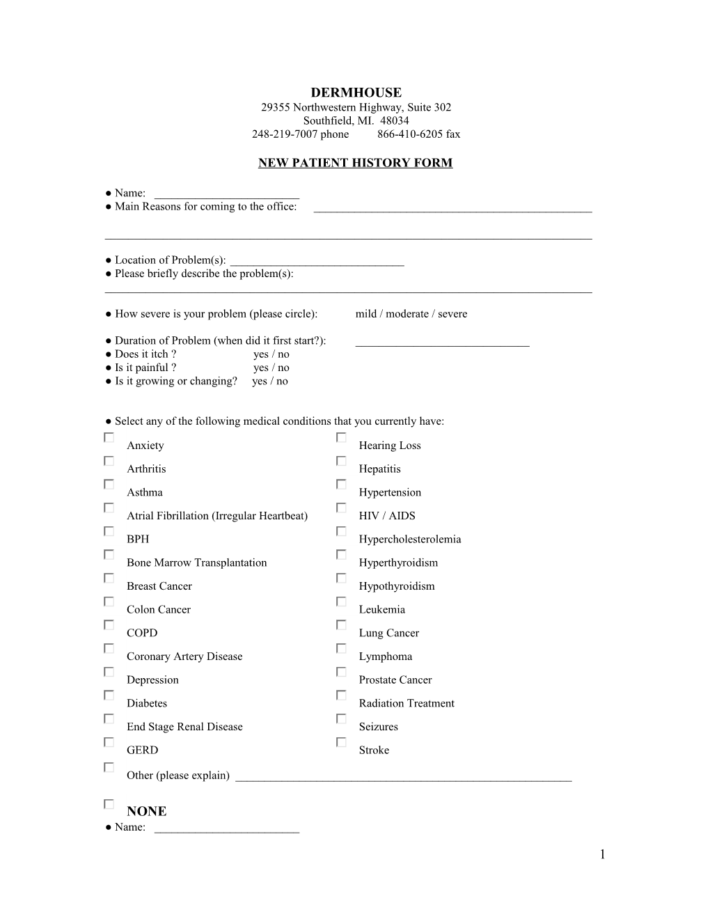 History and Physical Exam Sheet for New Patients