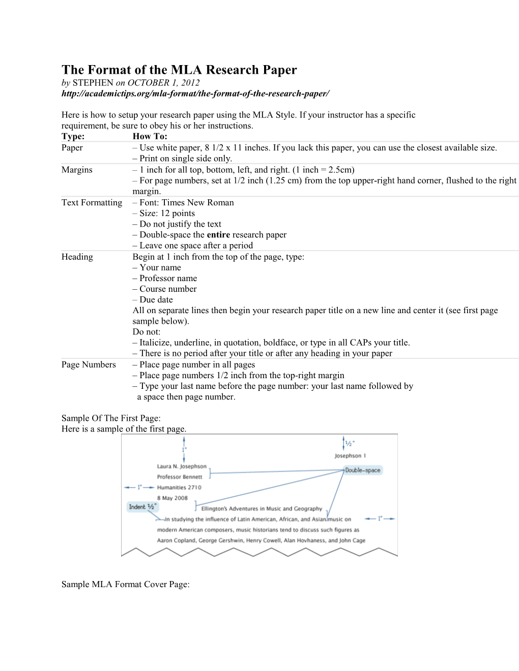 The Format of the MLA Research Paper