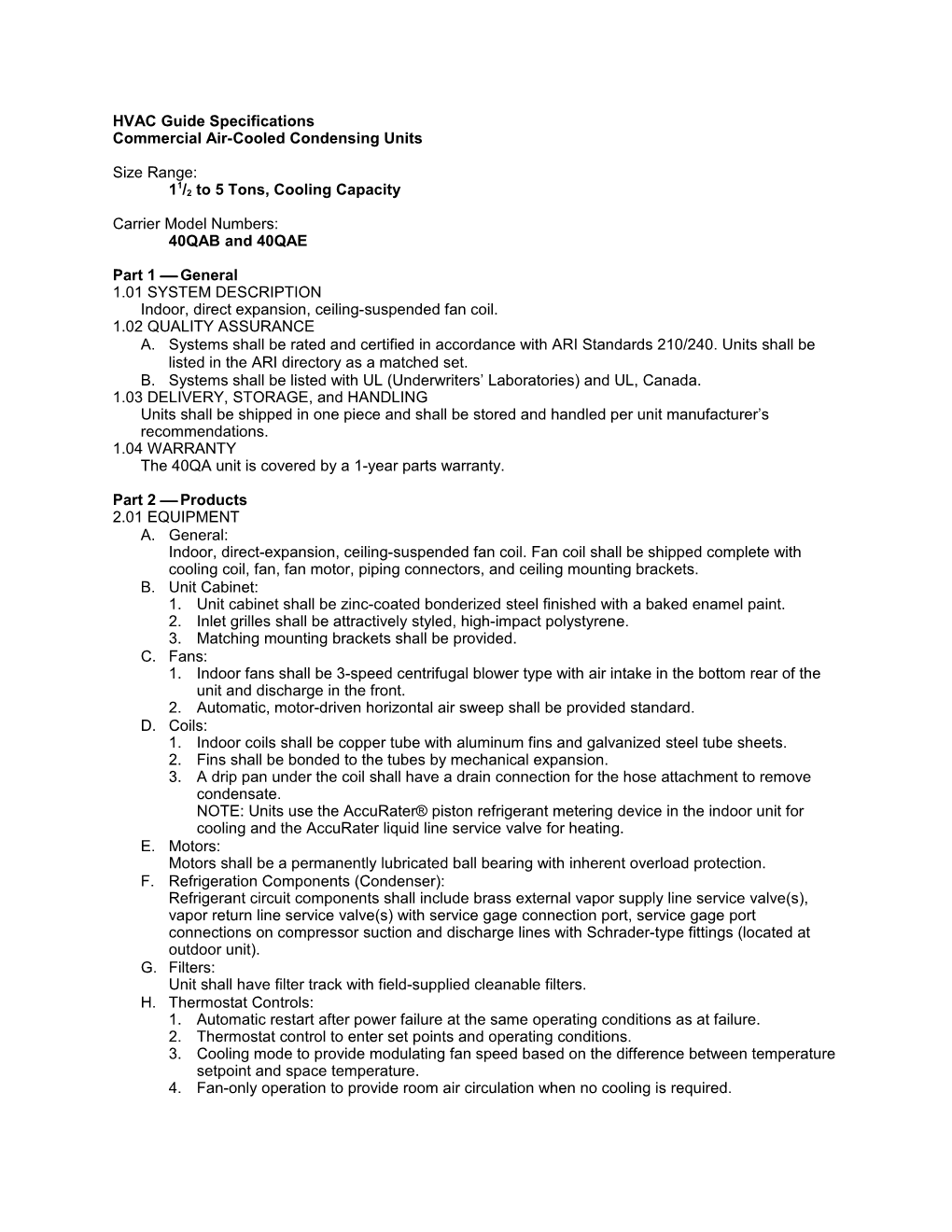 40QAB,QAE Guide Specifications, 1.5 to 5 Tons