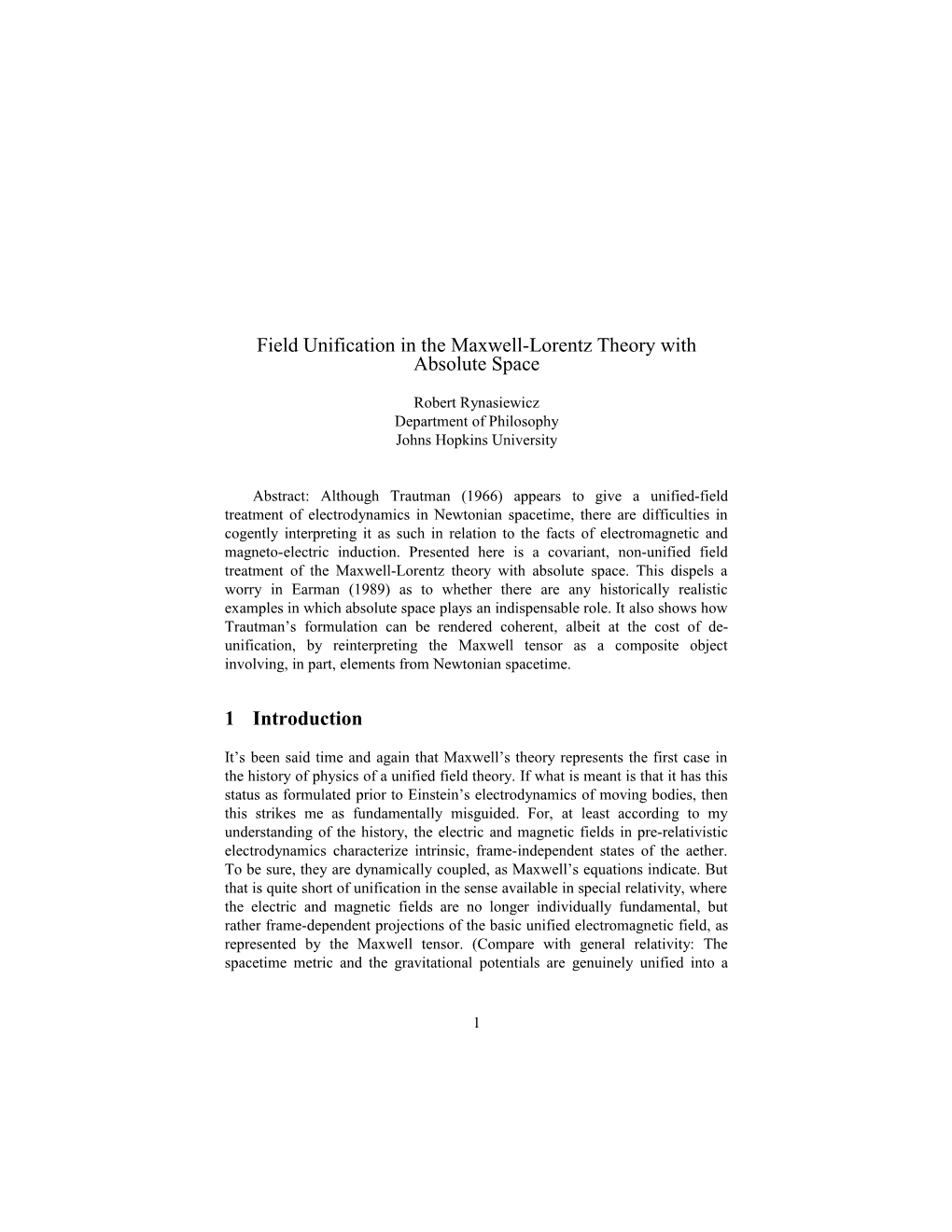 Field Unifcation in the Maxwell-Lorentz Theory With