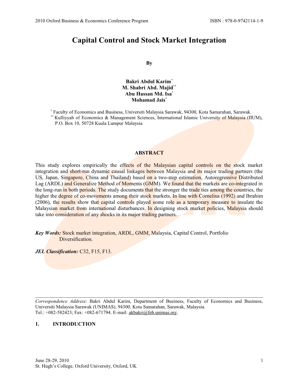 Capital Control and Stock Market Integration