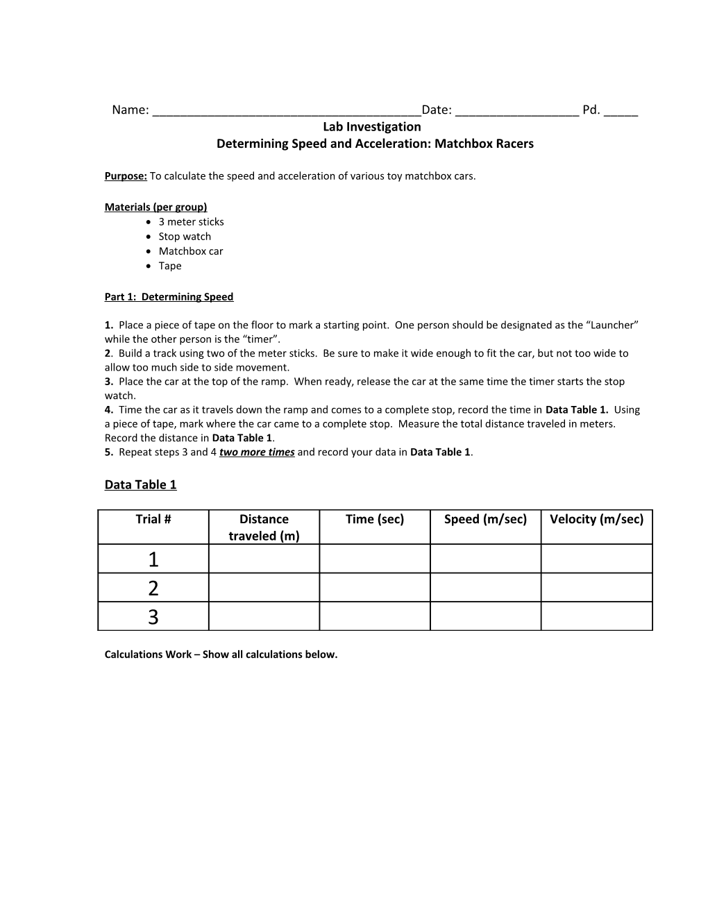 Determining Speed and Acceleration: Matchbox Racers