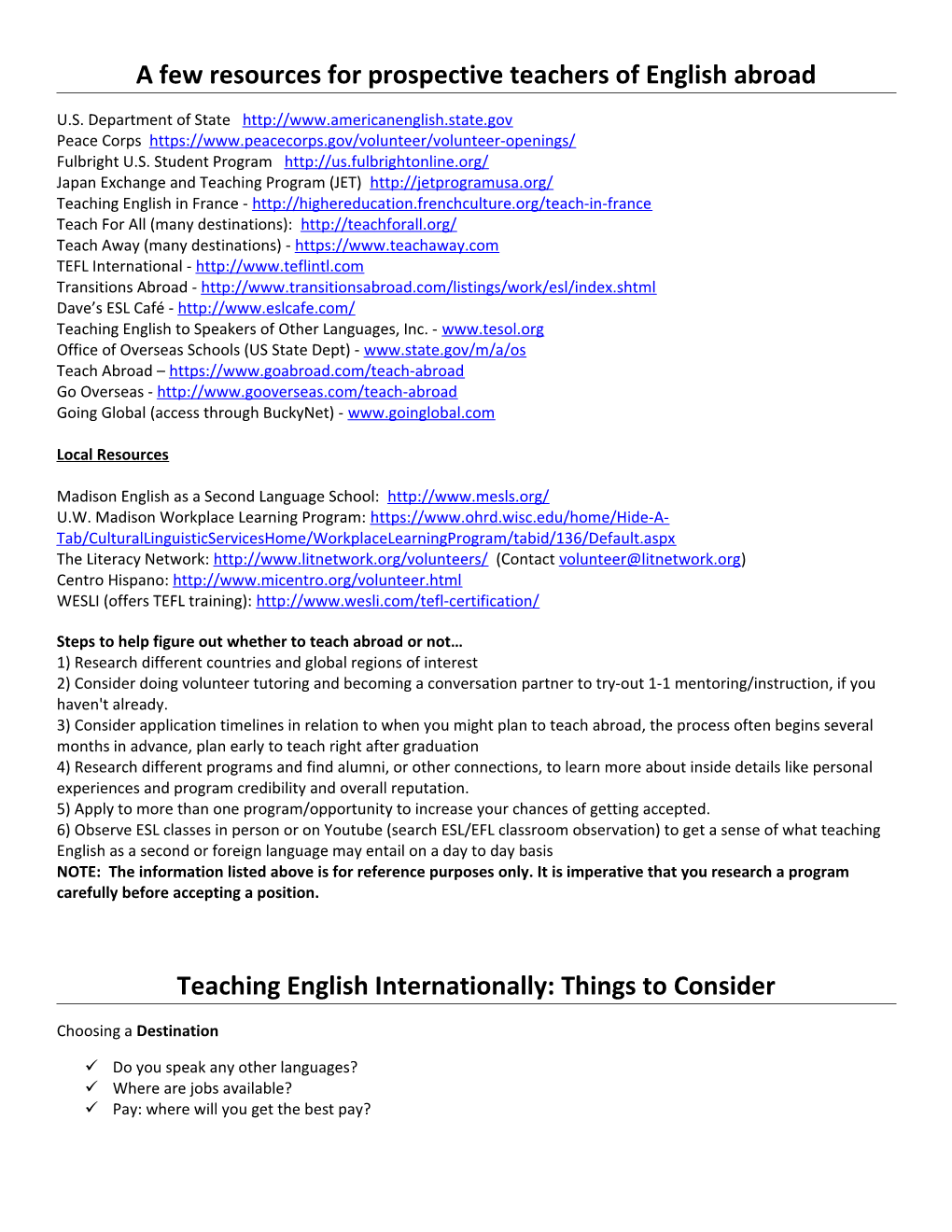 A Few Resources for Prospective Teachers of English Abroad