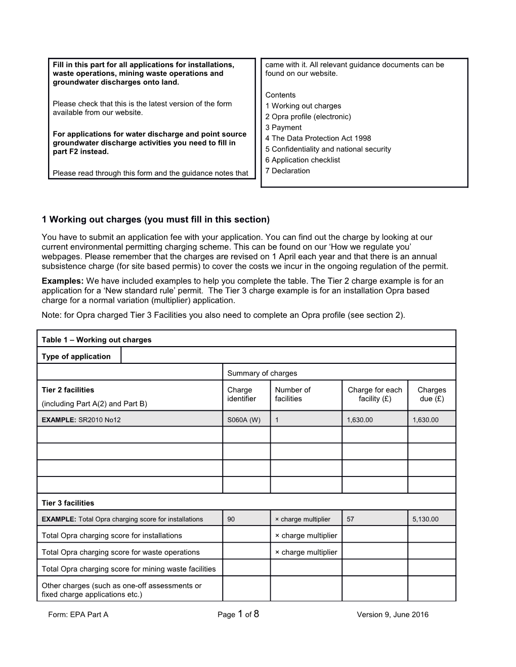 Fill in This Part for All Applications for Installations, Waste Operations, Mining Waste