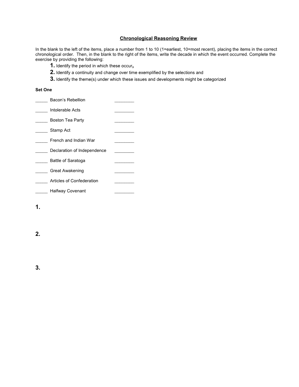 Chronological Reasoning Review