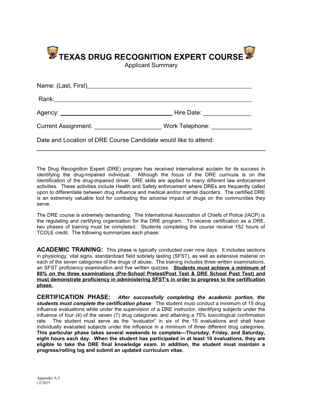 Texas Drug Recognition Expert School