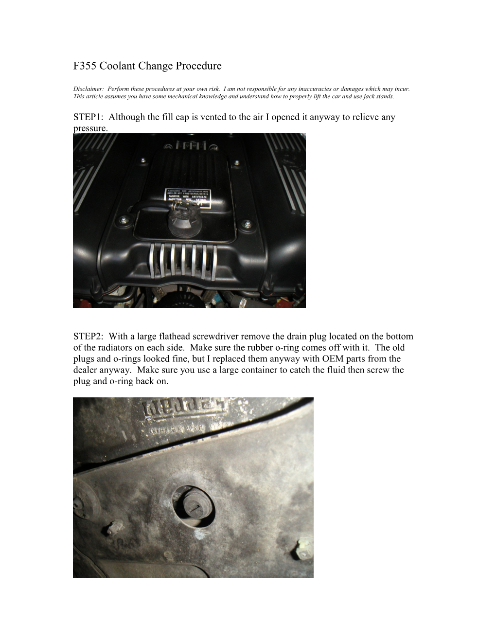 F355 Coolant Change Procedure