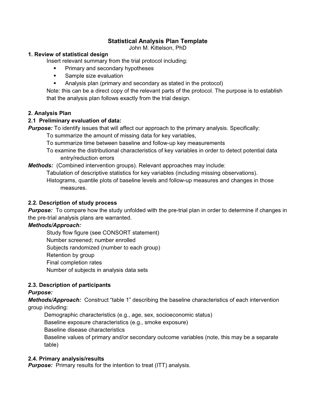 Statistical Analysis Plan Template