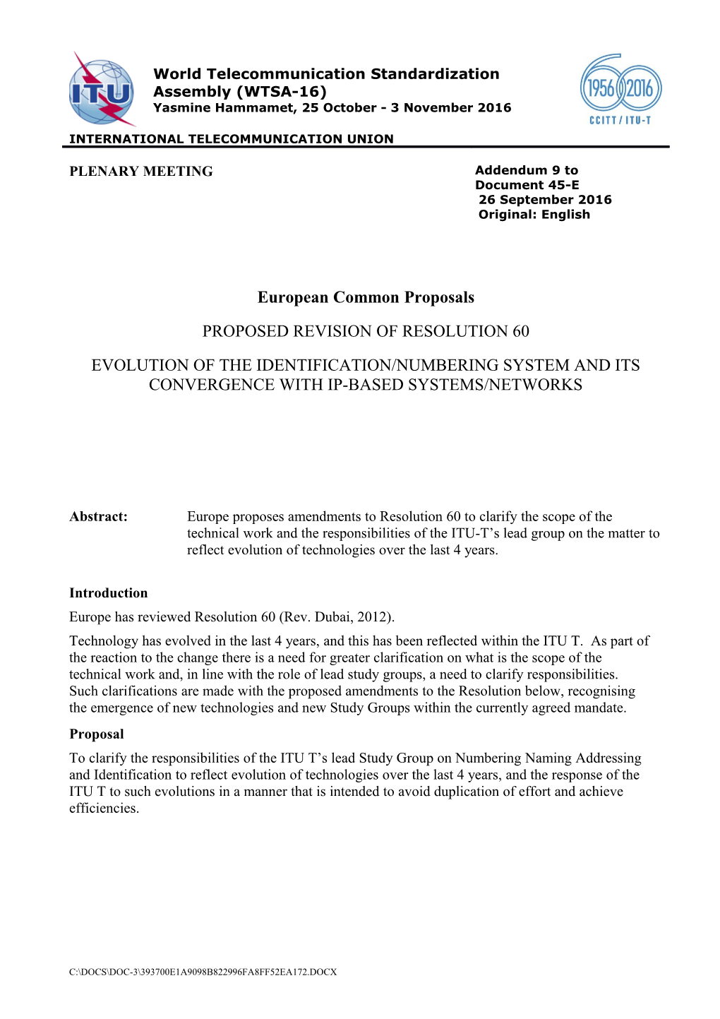 Europe Has Reviewed Resolution 60 (Rev. Dubai, 2012)