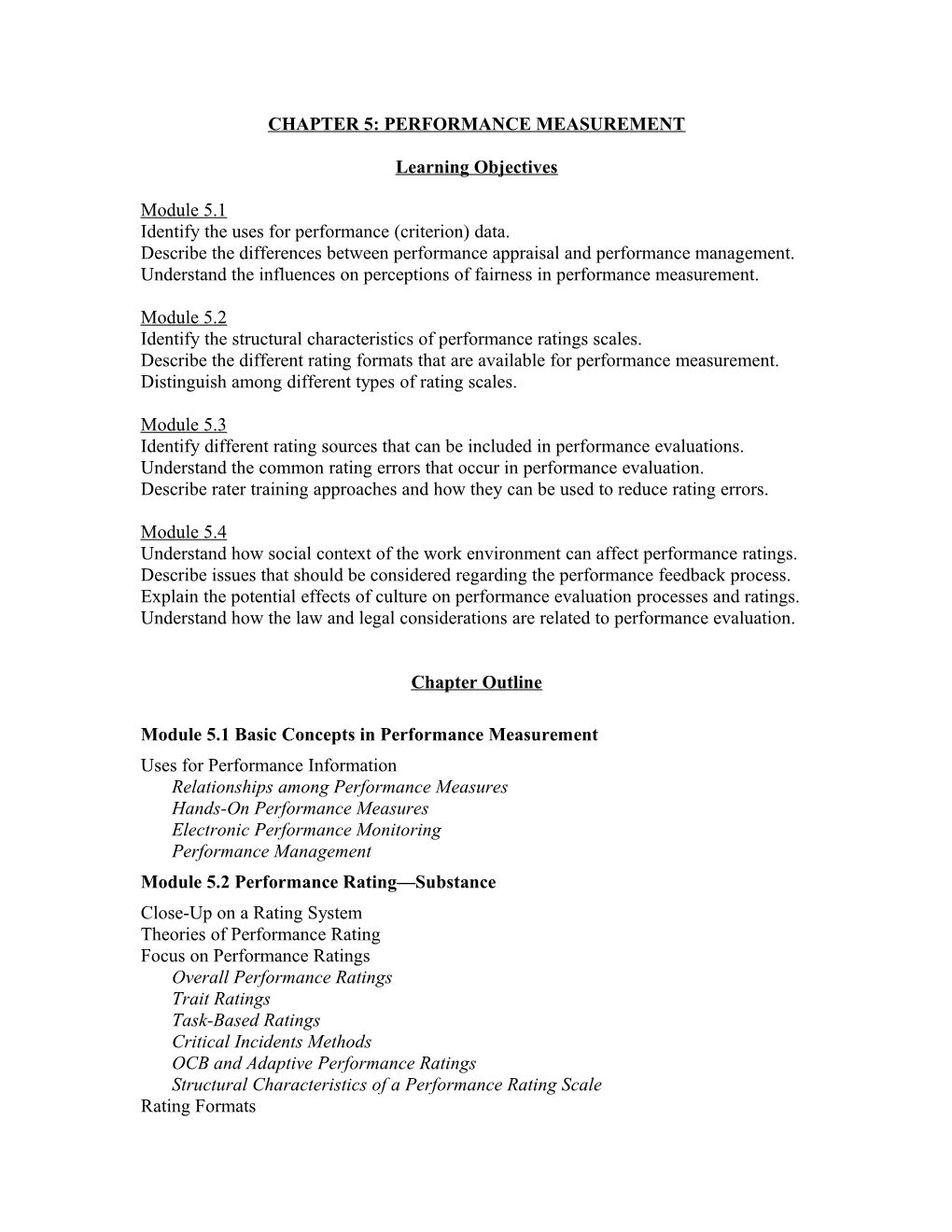 Chapter 5: Performance Measurement