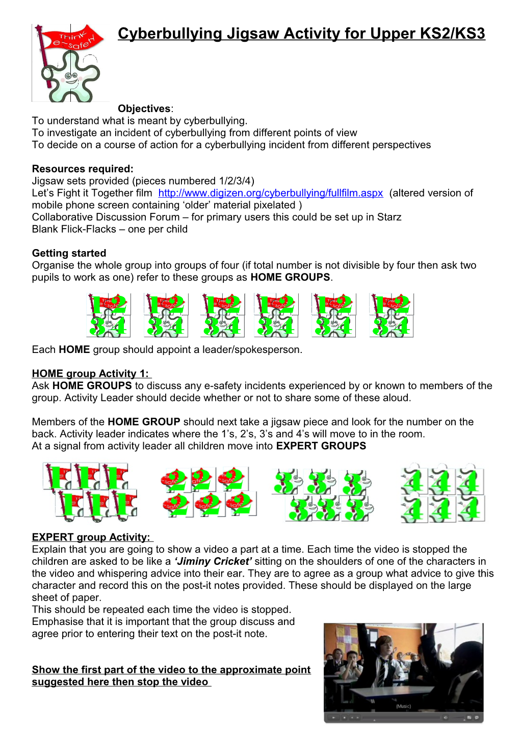 Esafety Jigsaw Activity for Upper KS2