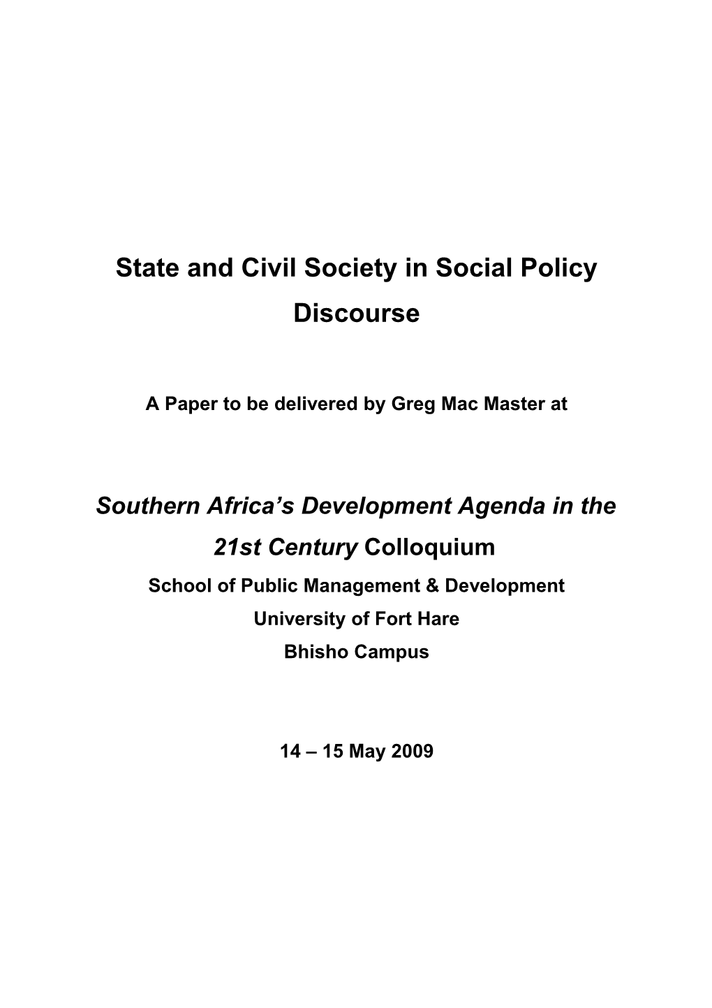 State and Civil Society in Social Policy Discourse